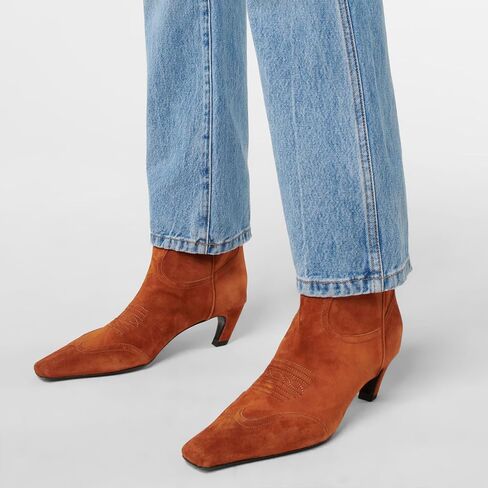 Women's Kitten Heel Western Boots Fashion Embroidered Pull On Square Toe Cowgirl Ankle Boots Fall Winter Casual Dressy Mid Chunky Heel Cowboy Booties for Women in Saudi Arabia