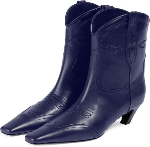 Women's Kitten Heel Western Boots Fashion Embroidered Pull On Square Toe Cowgirl Ankle Boots Fall Winter Casual Dressy Mid Chunky Heel Cowboy Booties for Women in Saudi Arabia