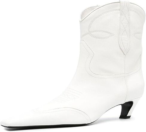 Women's Kitten Heel Western Boots Fashion Embroidered Pull On Square Toe Cowgirl Ankle Boots Fall Winter Casual Dressy Mid Chunky Heel Cowboy Booties for Women in Saudi Arabia