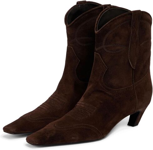 Women's Kitten Heel Western Boots Fashion Embroidered Pull On Square Toe Cowgirl Ankle Boots Fall Winter Casual Dressy Mid Chunky Heel Cowboy Booties for Women in Saudi Arabia