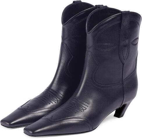 Women's Kitten Heel Western Boots Fashion Embroidered Pull On Square Toe Cowgirl Ankle Boots Fall Winter Casual Dressy Mid Chunky Heel Cowboy Booties for Women in Saudi Arabia