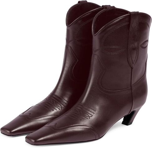 Women's Kitten Heel Western Boots Fashion Embroidered Pull On Square Toe Cowgirl Ankle Boots Fall Winter Casual Dressy Mid Chunky Heel Cowboy Booties for Women in Saudi Arabia
