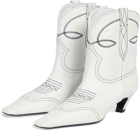 Women's Kitten Heel Western Boots Fashion Embroidered Pull On Square Toe Cowgirl Ankle Boots Fall Winter Casual Dressy Mid Chunky Heel Cowboy Booties for Women in Saudi Arabia