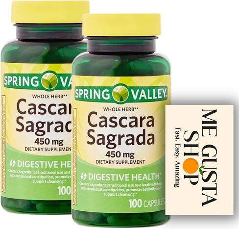 Spring Valley Cascara Sagrada Digestive Health Dietary Supplement 450 mg, 100 Count Pack of 02 200 Total + me Gusta Sticker in Saudi Arabia