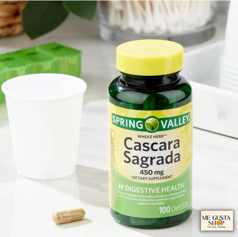 Spring Valley Cascara Sagrada Digestive Health Dietary Supplement 450 mg, 100 Count Pack of 02 200 Total + me Gusta Sticker in Saudi Arabia