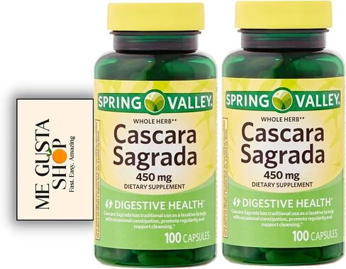 Spring Valley Cascara Sagrada Digestive Health Dietary Supplement 450 mg, 100 Count Pack of 02 200 Total + me Gusta Sticker in Saudi Arabia