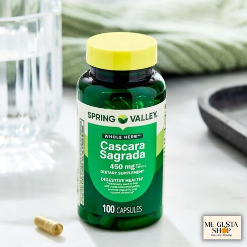 Spring Valley Cascara Sagrada Digestive Health Dietary Supplement 450 mg, 100 Count Pack of 02 200 Total + me Gusta Sticker in Saudi Arabia