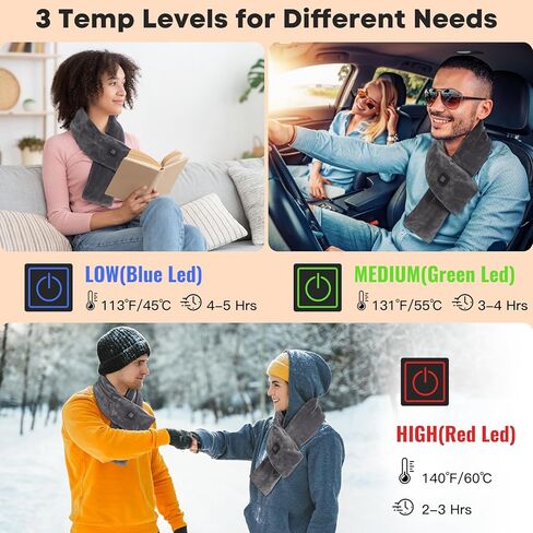 Neck Heating Pad Cordless with 5000mAh Power Bank,Neck Warmer for Pain Relief & Stiffness, Heated Neck Wrap with 3 Temperature Settings, Machine Washable & Portable (Grey) in Saudi Arabia
