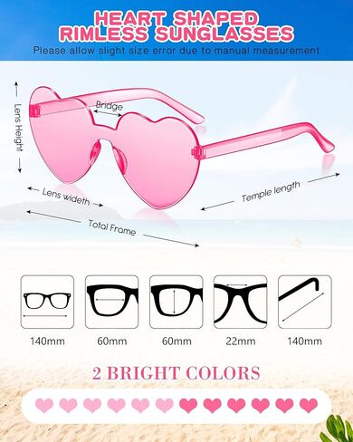 16 Pair Heart Shaped Sunglasses Bulk Birthday Party Sunglasses Candy Color Eyewear for Party in Saudi Arabia