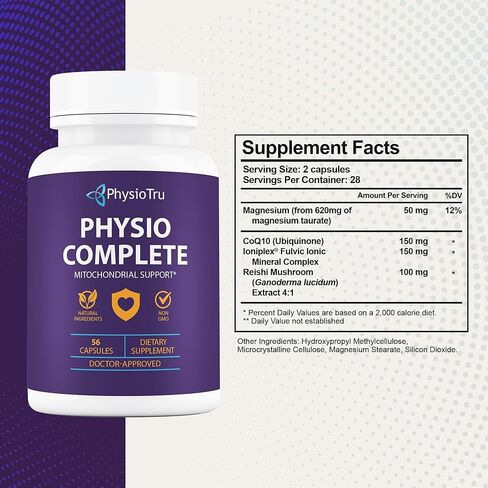 مكمل PhysioTru Physio Complete CoQ10 - امتصاص فائق للمغذيات ومضادات الأكسدة ودعم الطاقة - أنزيم Q10 يوبيكوينون مع حمض الفولفيك وتورات المغنيسيوم ومستخلص الريشي - عبوة واحدة in Kuwait