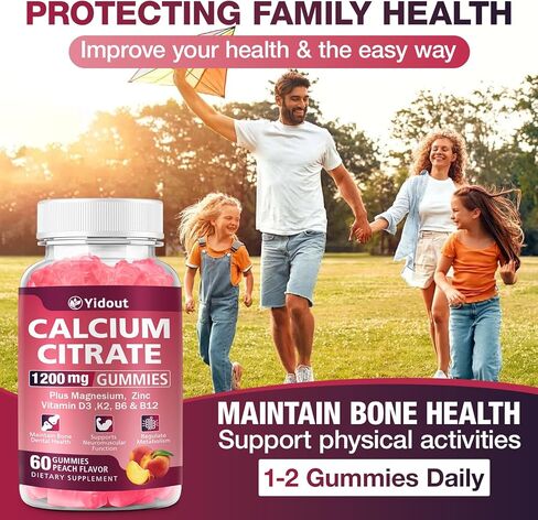 Calcium Citrate Gummies 1200mg for Maintain Bone/Dental Health, Supports Muscle & Immune，Ultimate Absorption Calcium Supplement for Adults，Peach Flavor (60 Count（Pack of 1）) in Saudi Arabia