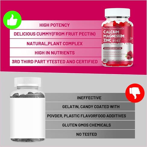 Calcium Magnesium Zinc Gummies with Vitamin D3 & K2 for Bone, Muscle & Immune Support - High Potency Enhanced Absorption - 60 Raspberry Gummies in Saudi Arabia