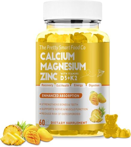 Calcium Magnesium Zinc Gummies with Vitamin D3 & K2 for Bone, Muscle & Immune Support - High Potency Enhanced Absorption - 60 Raspberry Gummies in Saudi Arabia