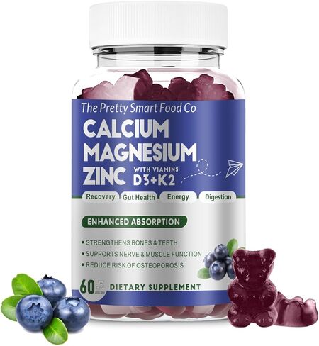 Calcium Magnesium Zinc Gummies with Vitamin D3 & K2 for Bone, Muscle & Immune Support - High Potency Enhanced Absorption - 60 Raspberry Gummies in Saudi Arabia