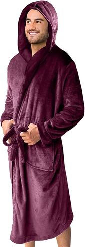 Elegant Comfort Luxury Men’s Hooded Plush Fleece Spa Bathrobe with Shawl Collar and Pockets - Velvet Soft, Mens Spa Long Robe in Saudi Arabia