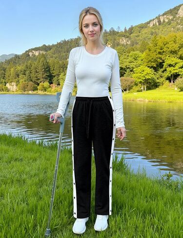Tear Away Pants for Women Side Slit Snap Sweatpants Loose Fit Surgery Post Surgery Pants for Women in Saudi Arabia