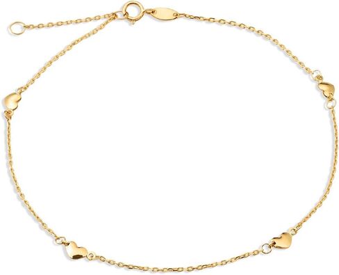 سلسلة رولو LoveBling من الذهب الأصفر عيار 10 قيراط 0.50 مم من قطع الماس مع 4 قلادات على شكل قلب قابلة للتعديل من 9 إلى 10 بوصة (#16) in Kuwait