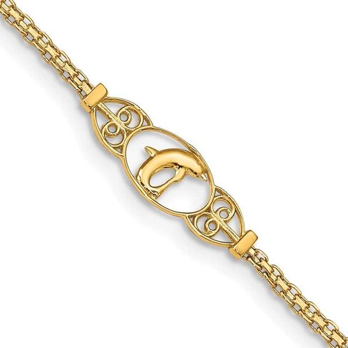 Solid 14k Yellow Gold Dolphin Anklet - with Secure Lobster Lock Clasp 10" in Saudi Arabia