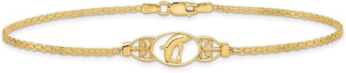 Solid 14k Yellow Gold Dolphin Anklet - with Secure Lobster Lock Clasp 10" in Saudi Arabia