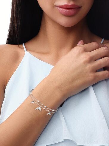 925 Sterling Silver Dolphins/Infinity/Pink Heart/Butterfly/Bee/Cross American Flag/Sunflower Bracelet Sterling Silver Jewelry Gifts for Women in Saudi Arabia