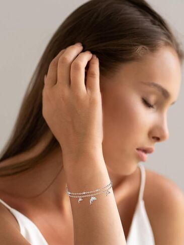 925 Sterling Silver Dolphins/Infinity/Pink Heart/Butterfly/Bee/Cross American Flag/Sunflower Bracelet Sterling Silver Jewelry Gifts for Women in Saudi Arabia