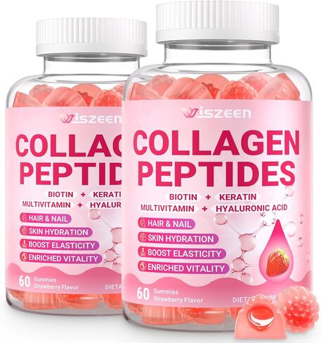 Collagen Gummies for Women, Sugar-Free Hydrolyzed Collagen Gummy with Type I, II, III, V, X Collagen Peptides, Biotin, Hyaluronic Acid & MultiVitamins, Promote Skin/Hair/Nail/Bones, 120 Cts in Saudi Arabia