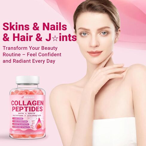 Collagen Gummies for Women, Sugar-Free Hydrolyzed Collagen Gummy with Type I, II, III, V, X Collagen Peptides, Biotin, Hyaluronic Acid & MultiVitamins, Promote Skin/Hair/Nail/Bones, 120 Cts in Saudi Arabia