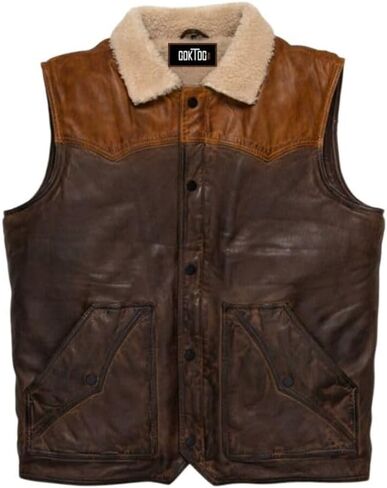 Men's Western Style Leather Vest, Leather Sherpa Vest men, Sherpa Lined Western Vest, Western Brown Leather Vest men in Saudi Arabia