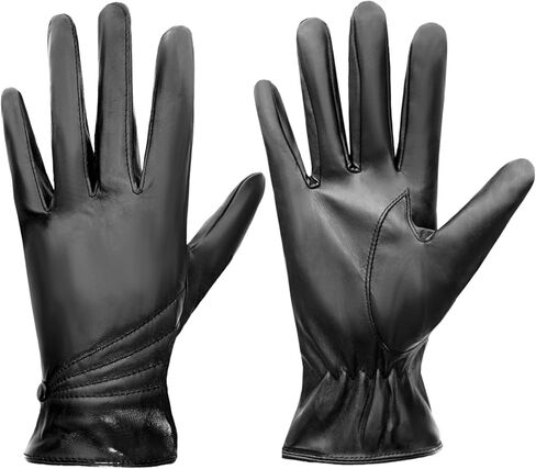 Womens Winter Leather Gloves Winter Warm Lined Black Winter Gloves for Women Driving Dress Gloves in Kuwait