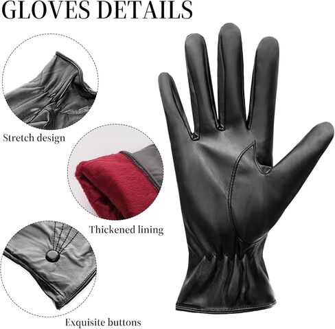 Womens Winter Leather Gloves Winter Warm Lined Black Winter Gloves for Women Driving Dress Gloves in Kuwait