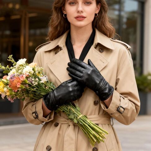 Womens Winter Leather Gloves Winter Warm Lined Black Winter Gloves for Women Driving Dress Gloves in Kuwait