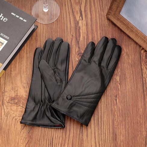 Womens Winter Leather Gloves Winter Warm Lined Black Winter Gloves for Women Driving Dress Gloves in Kuwait
