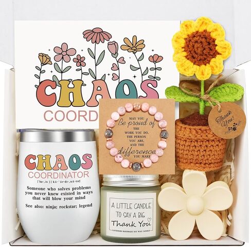 Chaos Coordinator Gifts for Women, Thank You Gifts for Women Coworkers, Boss Lady Gifts, Nurse Appreciation Gifts, Teacher Gifts, Employee Appreciation Gifts Basket with Tumbler, Candle, Sunflower in Saudi Arabia