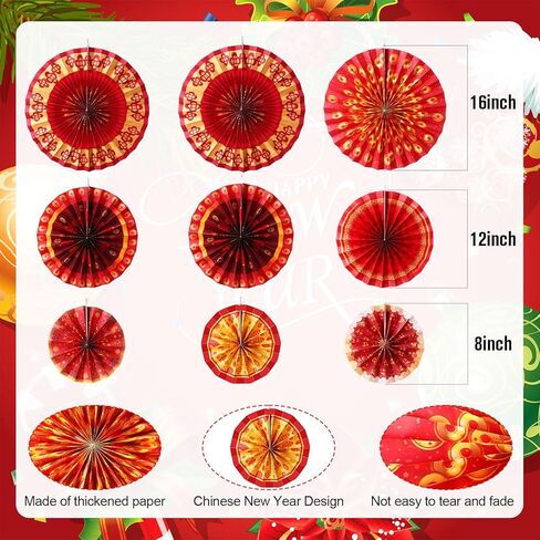Outus 9 Pcs Chinese New Year Decoration Paper Fans Red Chinese Hanging Ornaments Lunar New Year Party Fan Ceiling Wall Decor Lunar Festival Paper Fan for 2026 Horse Festival Party Supplies (Classic) in Saudi Arabia