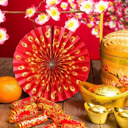 Outus 9 Pcs Chinese New Year Decoration Paper Fans Red Chinese Hanging Ornaments Lunar New Year Party Fan Ceiling Wall Decor Lunar Festival Paper Fan for 2026 Horse Festival Party Supplies (Classic) in Saudi Arabia