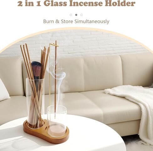 2 in 1 Glass Incense Holder and Burner with Ash Catcher and Stick Storage,Anti-Ash Flying, Mess-Free for Meditation Yoga Spa Gift Home Decor in Saudi Arabia