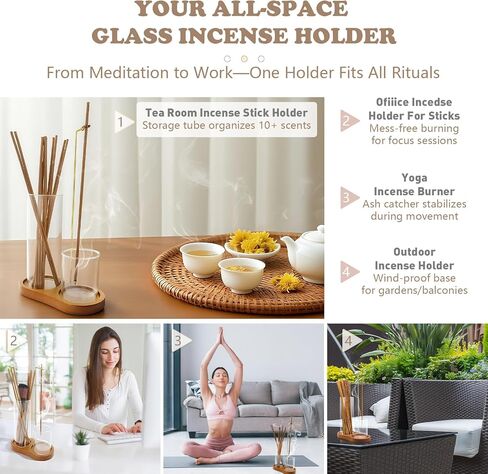 2 in 1 Glass Incense Holder and Burner with Ash Catcher and Stick Storage,Anti-Ash Flying, Mess-Free for Meditation Yoga Spa Gift Home Decor in Saudi Arabia