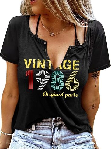 40th Birthday Gift Shirts for Women Vintage 1986 Shirts Retro Birthday Party Top Casual Short Sleeve Tee Tops in Saudi Arabia
