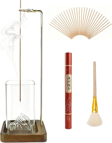 Bamboo-Wood Incense Holder for Sticks, Anti-Ash Flying Burner with 40 Incense Sticks & Removable Glass Ash Catcher, Home Decor for Meditation Yoga Spa (2) in Saudi Arabia