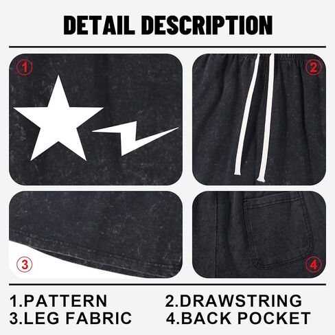 Graphic Shorts Men Streetwear Y2k Short Men's Stars Lettering Print Shorts Vintage Drawstring Acid Washed Short in Kuwait