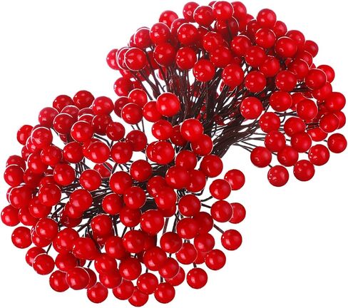 BBTO الاصطناعي 200 حزمة هولي عيد الميلاد التوت على 100 سلك ينبع 8 مم التوت وهمية لشجرة عيد الميلاد زينة إكليل الحرف حفل زفاف لصالح (الأحمر) in Saudi Arabia