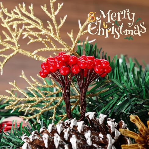 BBTO الاصطناعي 200 حزمة هولي عيد الميلاد التوت على 100 سلك ينبع 8 مم التوت وهمية لشجرة عيد الميلاد زينة إكليل الحرف حفل زفاف لصالح (الأحمر) in Saudi Arabia