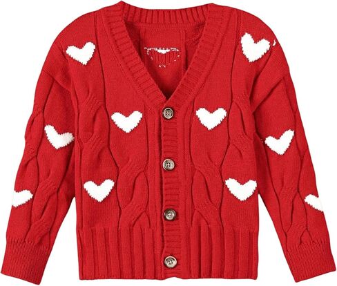 SOLY HUX Toddler Girl's Heart Knit Cardigan Long Sleeve Button Down Sweater Coat Fall Clothes in Saudi Arabia
