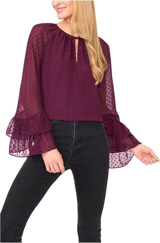 CeCe Women's Tiered Sleeve Front Keyhole Blouse in Saudi Arabia