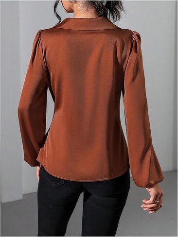 SweatyRocks Women's Wrap Satin Blouse Tie Knot Bishop Long Sleeve Elegant Business Work Shirts in Saudi Arabia