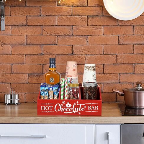 Barydat Christmas Hot Cocoa Bar Wood Coffee Station Organizer Countertop with 4 Compartment Coffee Bar Decorative Holder Xmas Basket Organizer Bin for Kitchen Holiday Gift Party Home Supplies(Black) in Saudi Arabia