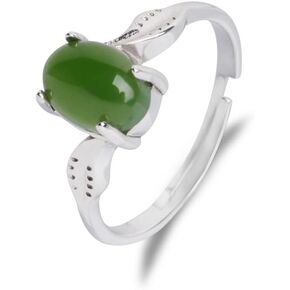 14K Gold over S925 Real Natural Jade Adjustable Ring, Vintage Ethnic Style, Oval Green Jade Moiossanite Ring, Delicate Jade Jewelry Gift for Girlfriend's Beauty in Saudi Arabia