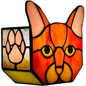 Stained Glass Cat Candle Holders,Tea Light Candle Holder Glass,Glass Candle Holders Container Decoration,Pencil Holders for Desk,Funny Black Cat Cactus Pot,Gift for Cat Lover in Saudi Arabia