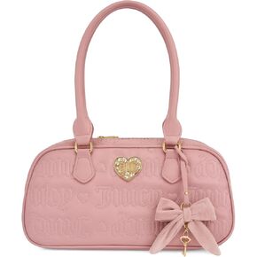 Juicy Couture Women’s Satchel with Velvet Bow & Heart Key Charm, Embossed Logo Detail, Top Handle Shoulder Purse – Dusty Blush in Saudi Arabia