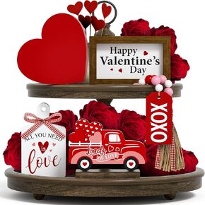 مجموعة ديكور صينية متدرجة لعيد الحب - 5 قطع علامات خشبية على شكل قلب XOXO Bead Garland، ديكورات عيد الحب للمنزل وطاولة المطبخ وحفلات الحفلات in Kuwait